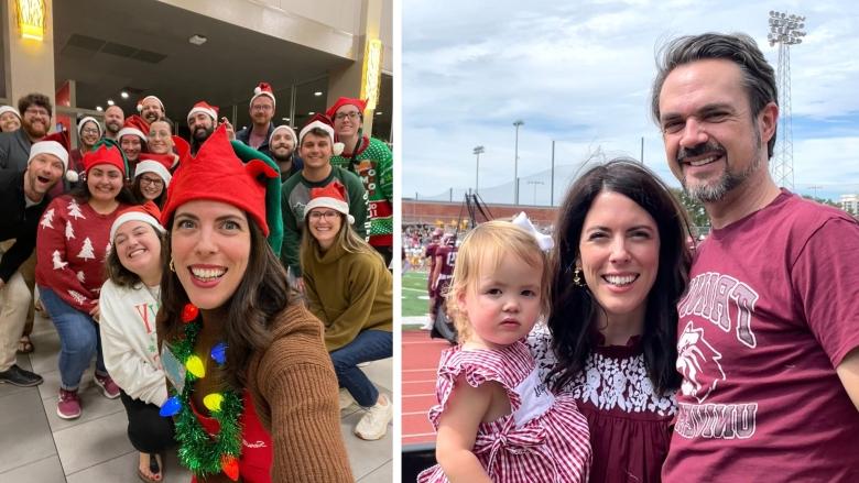 A collage of photos of Rachel Toppel with her family 和 colleagues